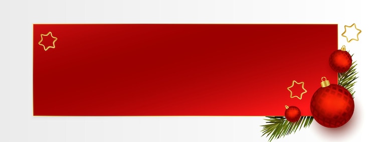 Vector gratuito banner de feliz navidad con bolas realistas y hojas de pino