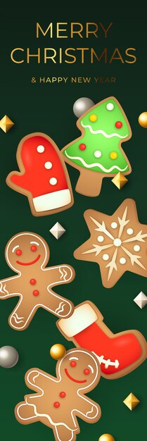 Banner de feliz Navidad con galletas de jengibre