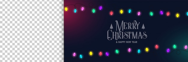 Vector gratuito banner de feliz navidad con luces y espacio de imagen
