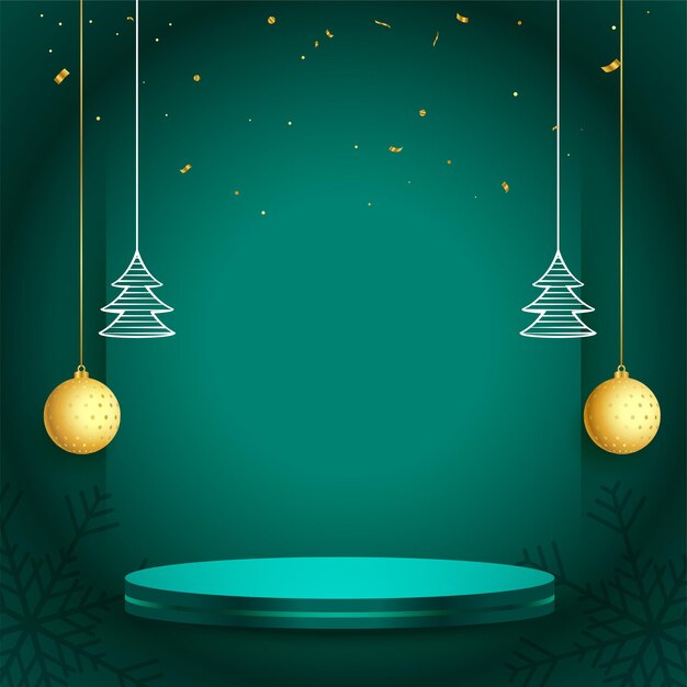Banner de feliz navidad con podio para exhibición de productos