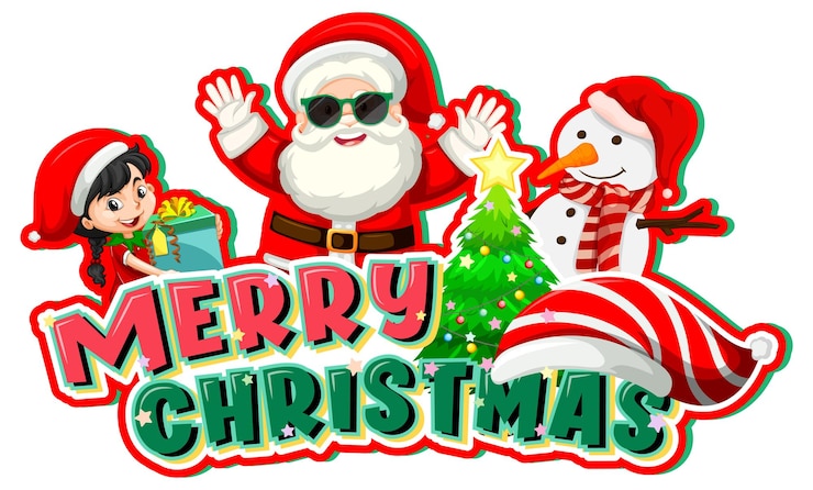 Vector gratuito banner de feliz navidad con santa claus y muñeco de nieve