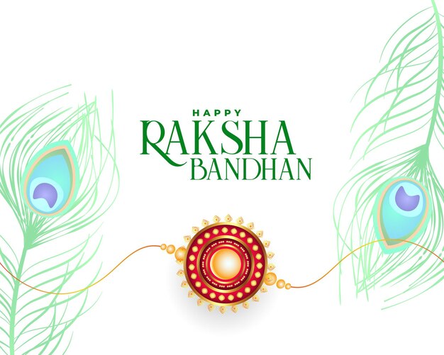 Banner feliz raksha bandhan con rakhi y diseño de plumas de pavo real