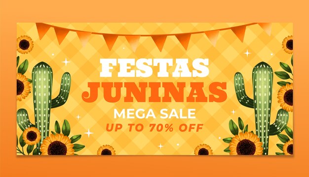 Banner de festas juninas de girasoles acuarela