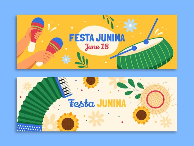 Vector gratuito banner de festas juninas plano dibujado a mano