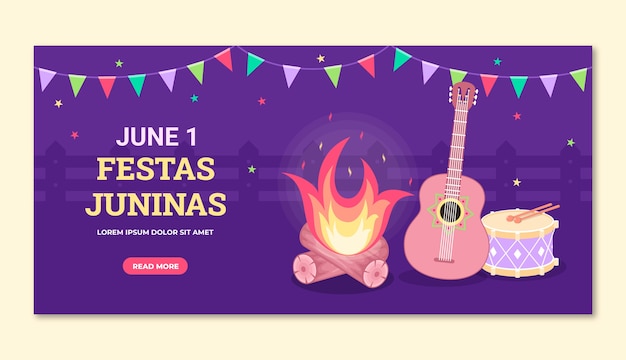 Banner de festas juninas plano dibujado a mano