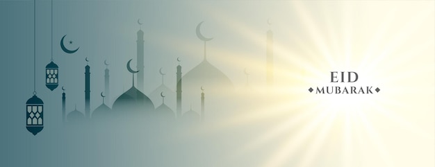 Banner del festival eid mubarak con luz sagrada