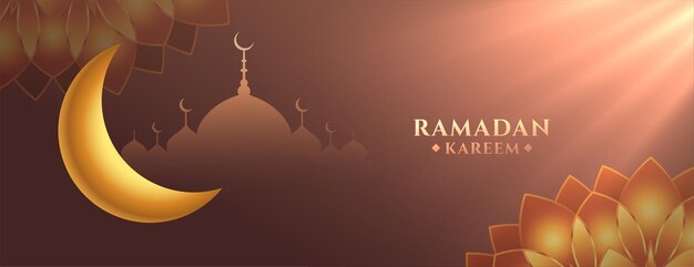 Banner del festival eid ramadan kareem con rayos celestiales