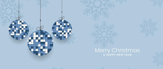 Banner de festival de feliz Navidad con vector de bolas de Navidad modernas