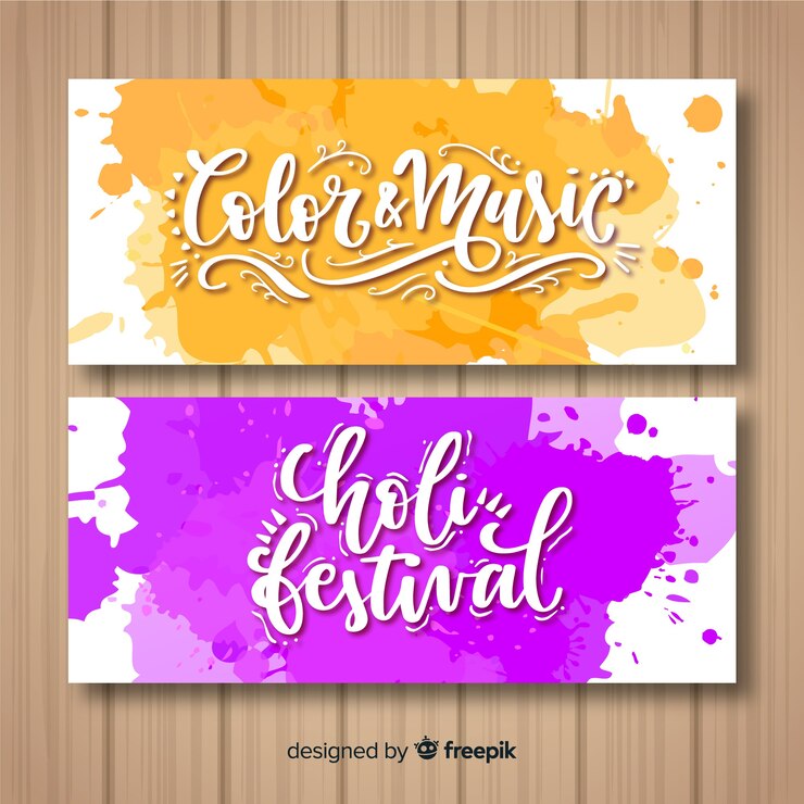 Vector gratuito banner festival holi lettering