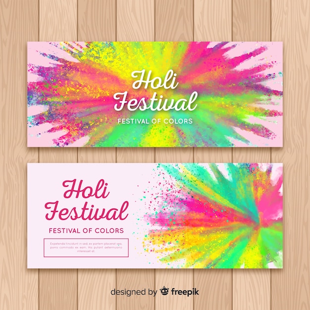 Vector gratuito banner festival holi manchas realistas