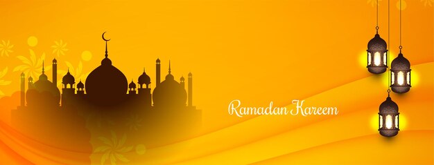 Banner de festival de Ramadán Kareem islámico amarillo