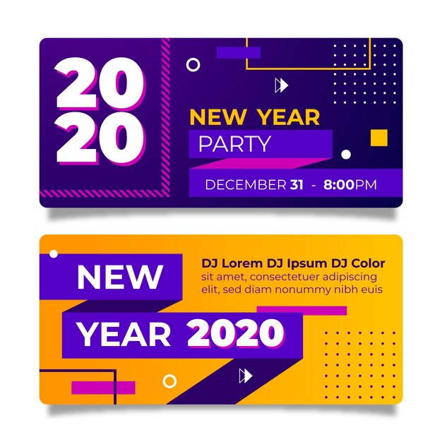 Banner fiesta de año nuevo en diseño plano