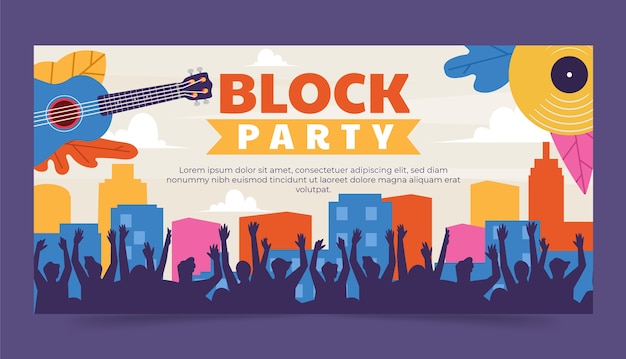 Banner de fiesta de bloque plano dibujado a mano