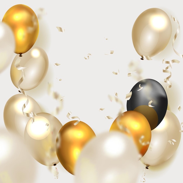 Vector gratuito banner de fiesta de celebración con fondo de globos dorados