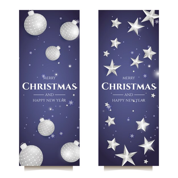 Banner de fiesta navideña con decoración en plata.