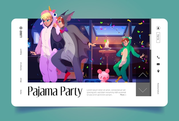 Vector gratuito banner de fiesta de pijamas con personas en kigurumi