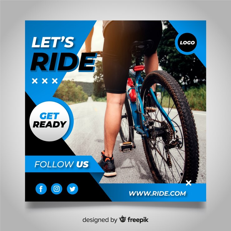 Vector gratuito banner con foto de atleta del ciclismo