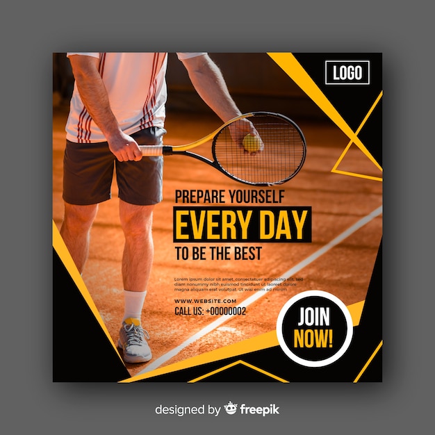 Vector gratuito banner con foto de atleta del tenis