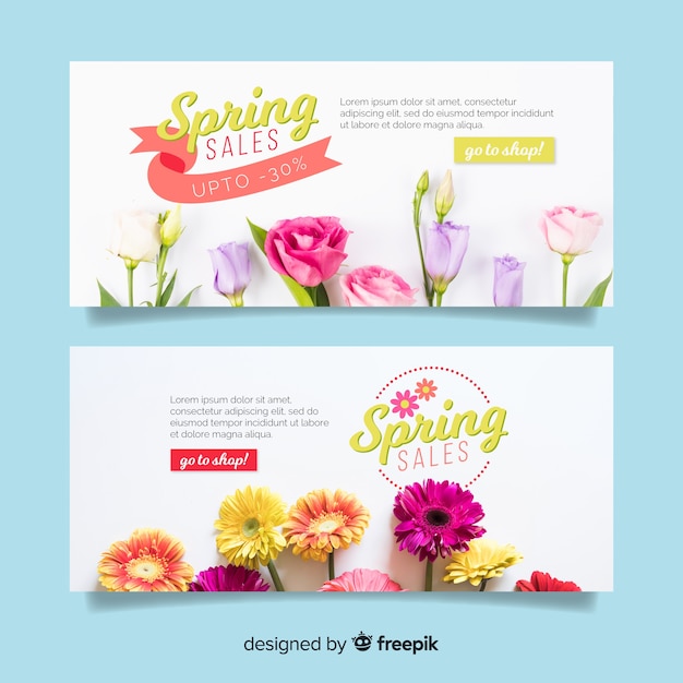 Vector gratuito banner fotográfico rebajas primavera