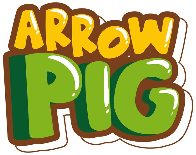 Banner de fuente Arrow Pig en estilo de dibujos animados aislado