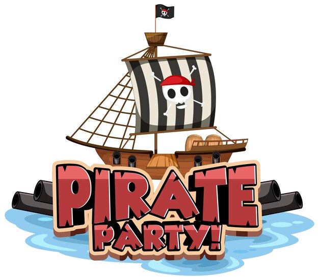 Banner de fuente de fiesta pirata con un barco pirata aislado