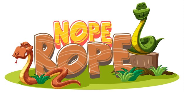 Banner de fuente Nope Rope con personaje de dibujos animados de serpiente aislado