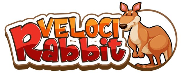 Banner de fuente Velocirabbit con un personaje de dibujos animados de canguro aislado