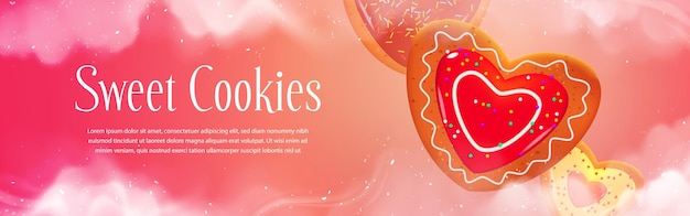 Banner de galletas dulces con galletas en forma de corazón