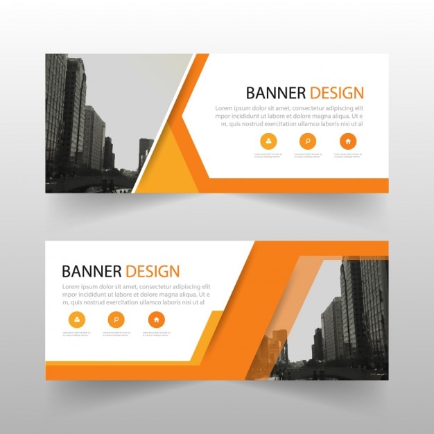 Banner geométrico con formas naranjas