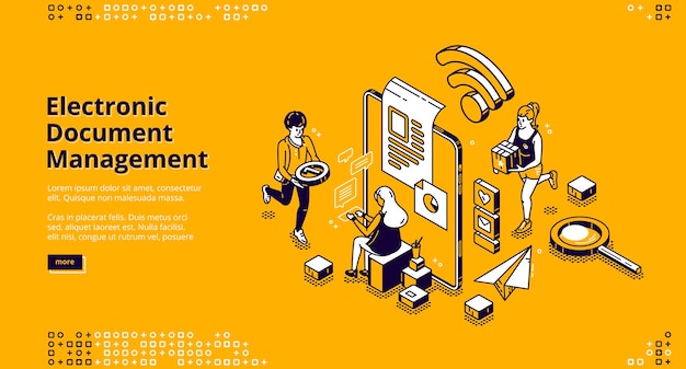 Banner de gestión de documentos electrónicos. Almacenamiento de documentos en línea, sistema digital de organización en papel