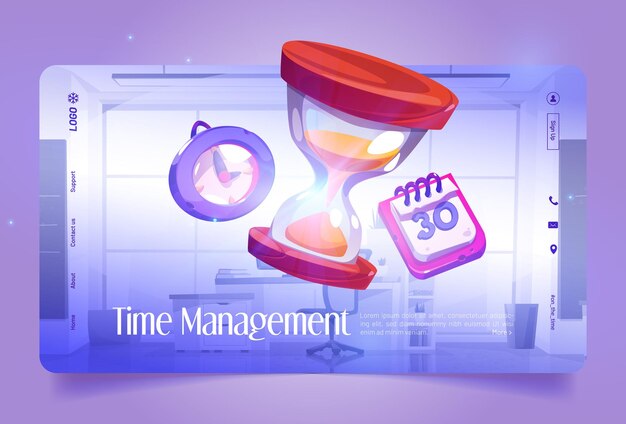 Banner de gestión del tiempo con calendario y reloj.