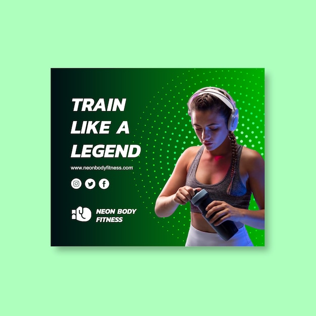 Vector gratuito banner de gimnasio de fitness de cuerpo de neón degradado