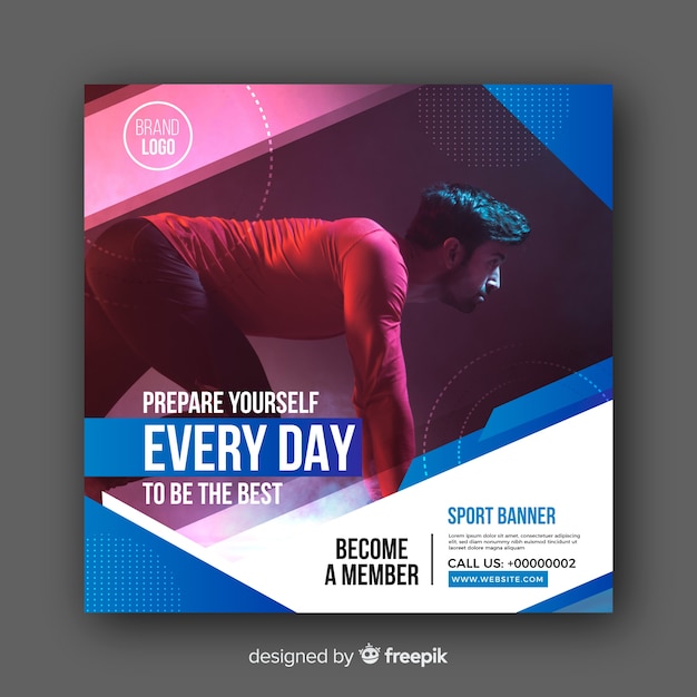 Vector gratuito banner de gimnasio con foto