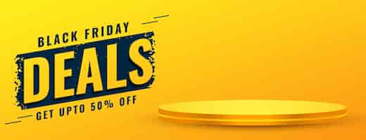 Vector gratuito banner de gran oferta de viernes negro amarillo con plataforma de podio 3d