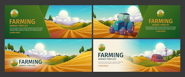 Vector gratuito banner de granja de estilo de dibujos animados