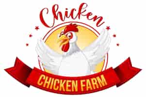 Vector gratuito banner de granja de pollo con personaje de dibujos animados de pollo blanco