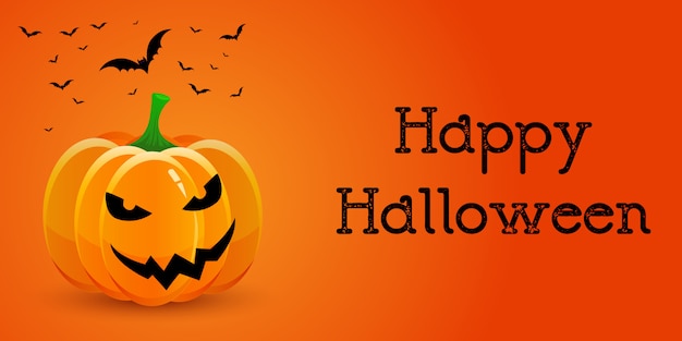 Vector gratuito banner de halloween con calabaza y murciélagos