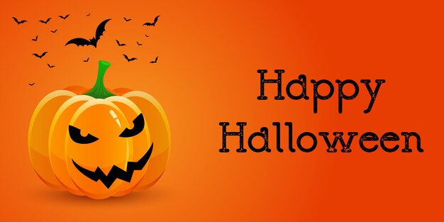 Banner de Halloween con calabaza y murciélagos