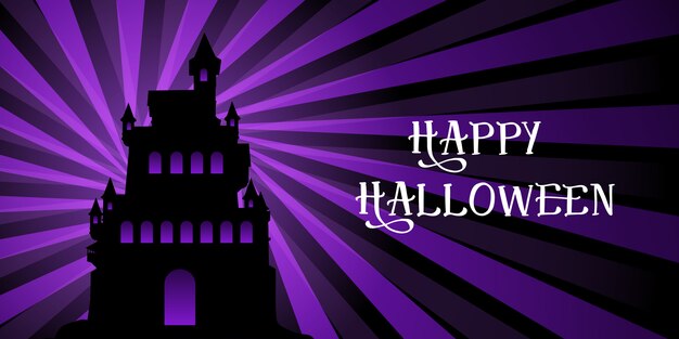 Banner de Halloween con castillo en diseño starburst