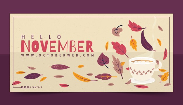 Banner de hola noviembre plano dibujado a mano