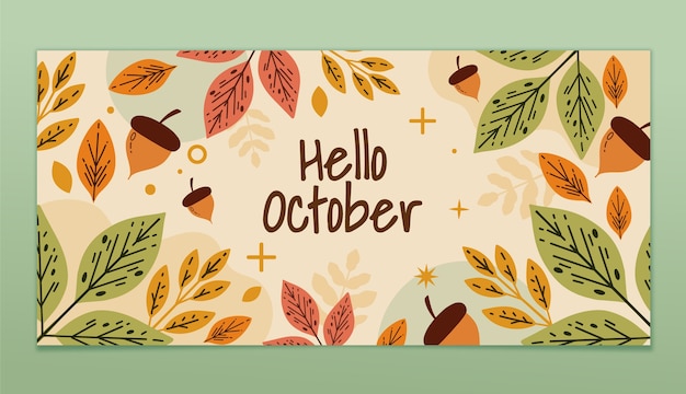 Vector gratuito banner de hola octubre plano dibujado a mano