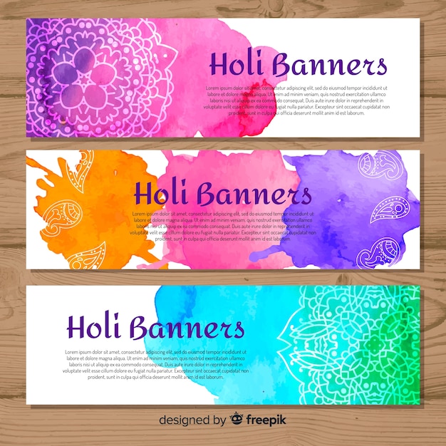 Vector gratuito banner de holi festival en acuarela