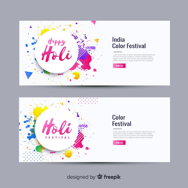 Banner de holi festival en diseño plano