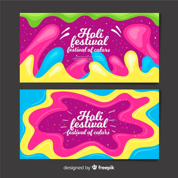 Vector gratuito banner de holi festival en diseño plano