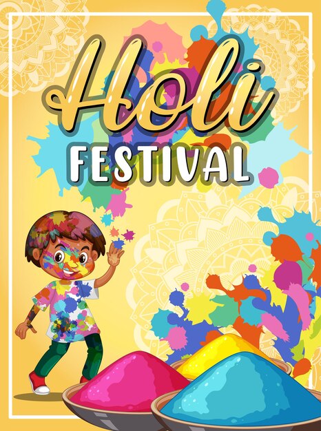 Banner de Holi Festival con personajes infantiles