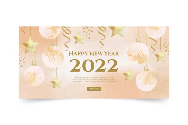 Banner horizontal acuarela feliz año nuevo 2022