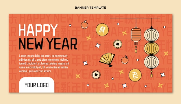 Vector gratuito banner horizontal de año nuevo chino dibujado a mano