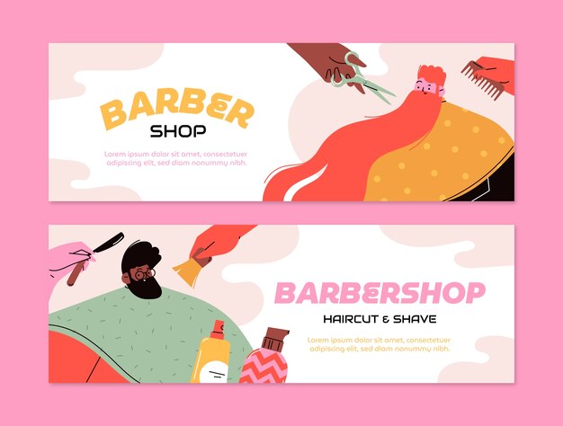 Banner horizontal de barbería dibujado a mano