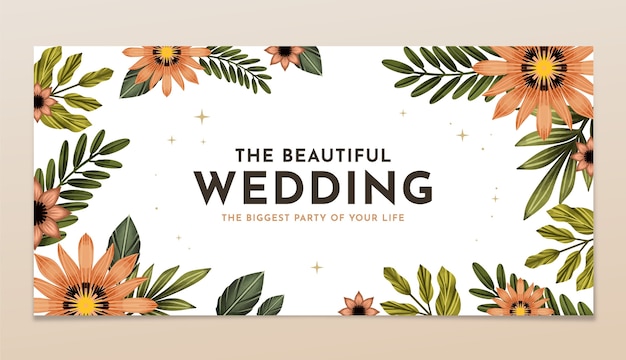 Vector gratuito banner horizontal de boda floral acuarela