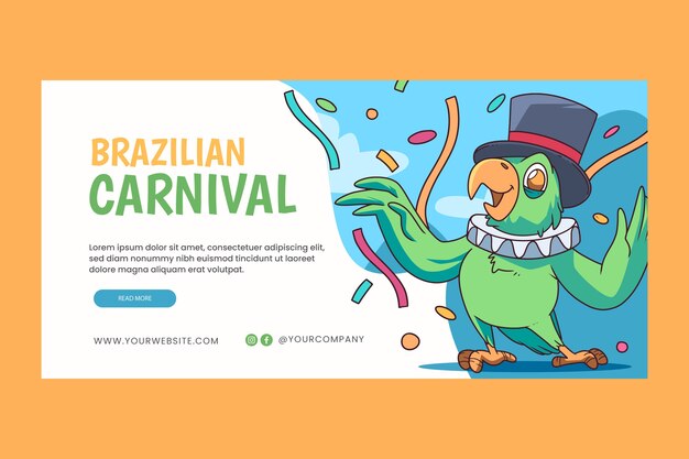 Banner horizontal de carnaval brasileño dibujado a mano